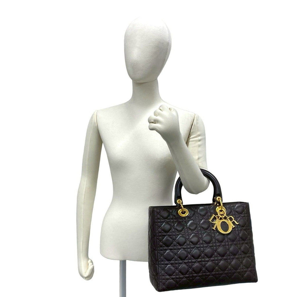Dior Lady Cannage Lambskin Leather Handbag Mini Tote Brown — view 2