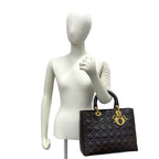 Dior Lady Cannage Lambskin Leather Handbag Mini Tote Brown — view 2