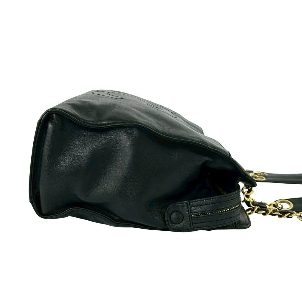 Chanel Vintage CC Logo Lambskin Chain Tote Shoulder Bag Black — view 6