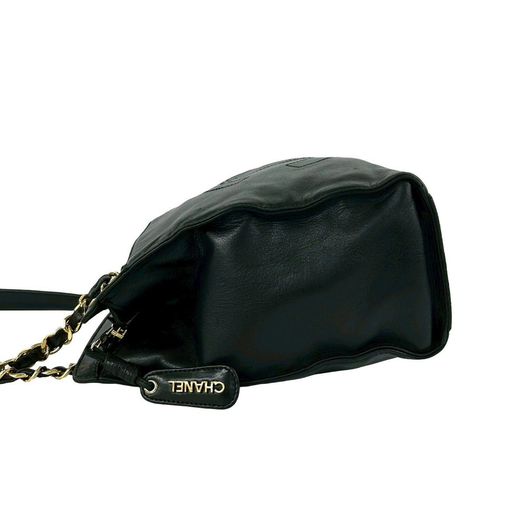 Chanel Vintage CC Logo Lambskin Chain Tote Shoulder Bag Black — view 5