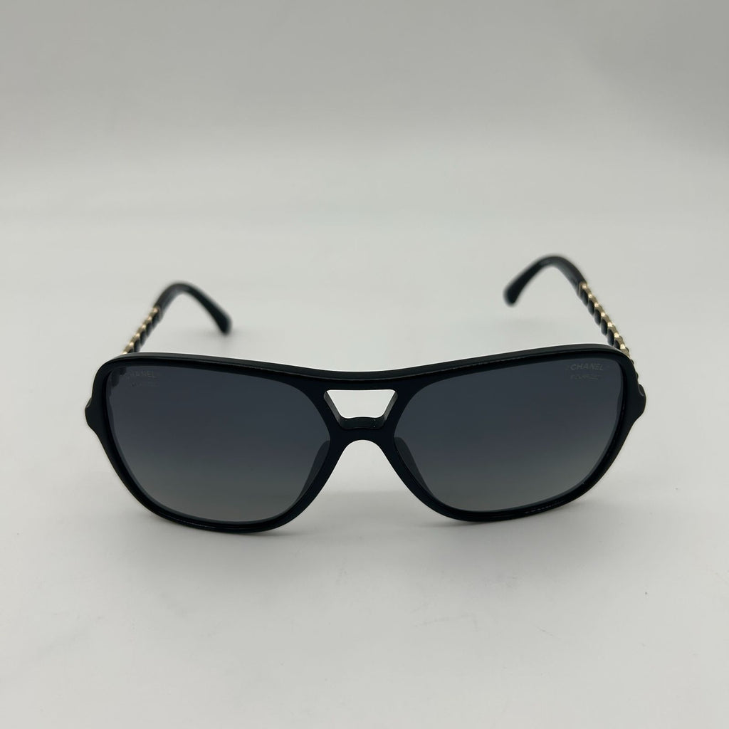 Chanel CC Logo Polarized Sunglasses Black Gray Gradient Eyewear — view 2