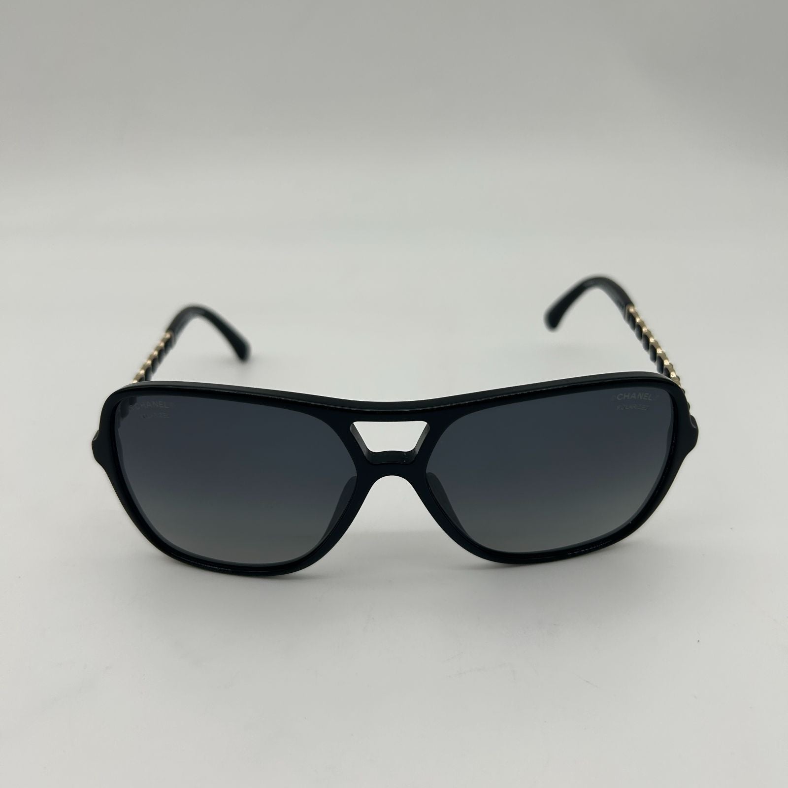 Chanel CC Logo Polarized Sunglasses Black Gray Gradient Eyewear — view 2