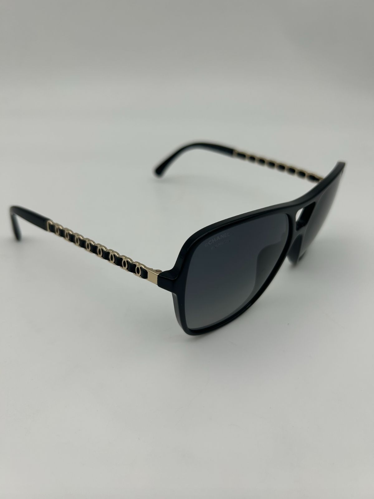 Chanel CC Logo Polarized Sunglasses Black Gray Gradient Eyewear — view 6