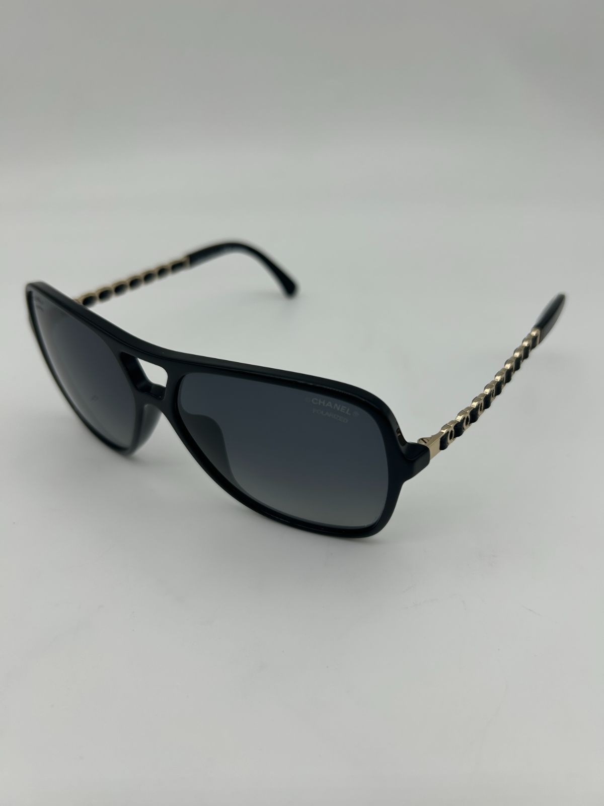 Chanel CC Logo Polarized Sunglasses Black Gray Gradient Eyewear — view 8