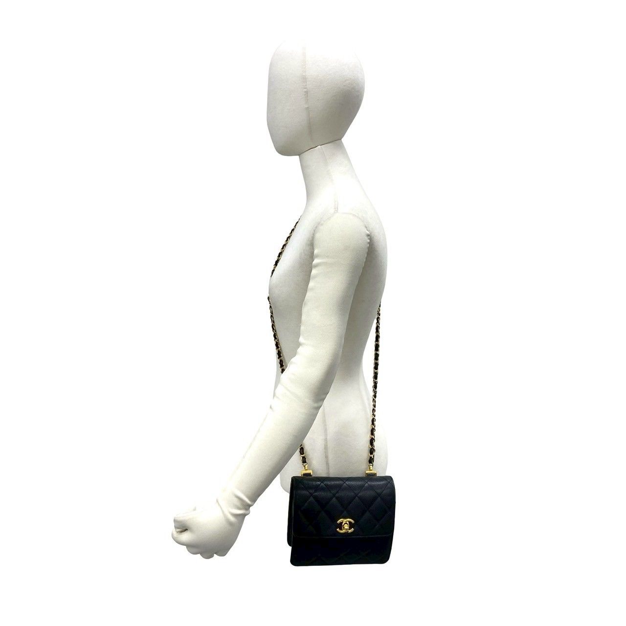 Chanel Vintage Quilted Caviar Leather Chain Mini Shoulder Bag Black — view 2