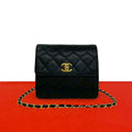Chanel Vintage Quilted Caviar Leather Chain Mini Shoulder Bag Black