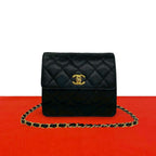 Chanel Vintage Quilted Caviar Leather Chain Mini Shoulder Bag Black