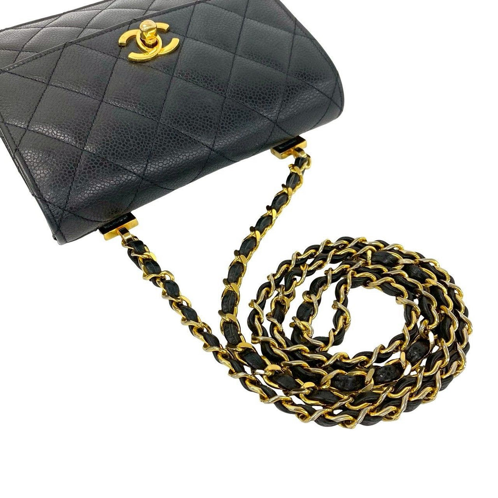 Chanel Vintage Quilted Caviar Leather Chain Mini Shoulder Bag Black — view 4