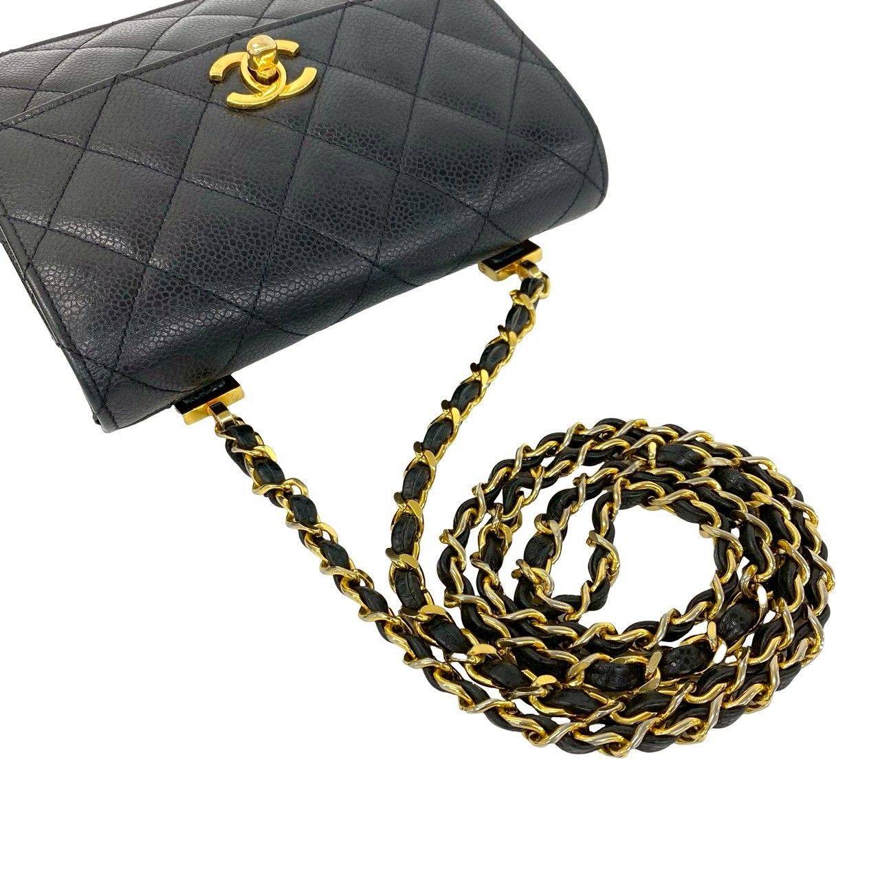 Chanel Vintage Quilted Caviar Leather Chain Mini Shoulder Bag Black — view 4