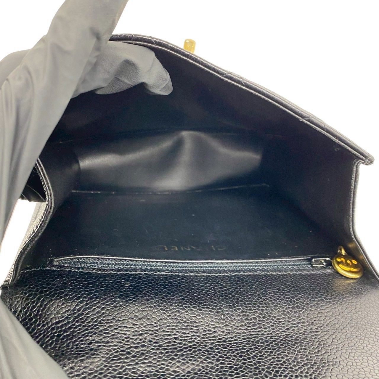 Chanel Vintage Quilted Caviar Leather Chain Mini Shoulder Bag Black — view 9