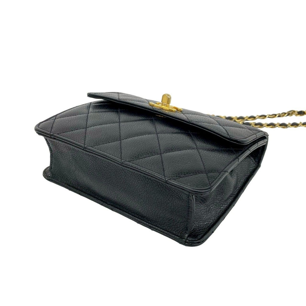 Chanel Vintage Quilted Caviar Leather Chain Mini Shoulder Bag Black — view 8