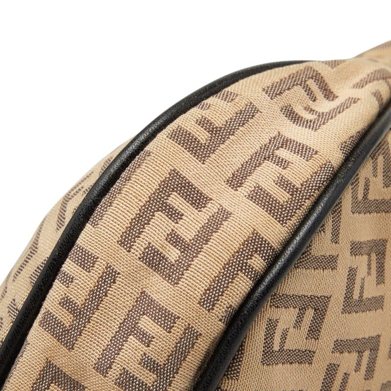 Fendi Zucchino Shoulder Bag Beige Black Canvas Leather — view 5