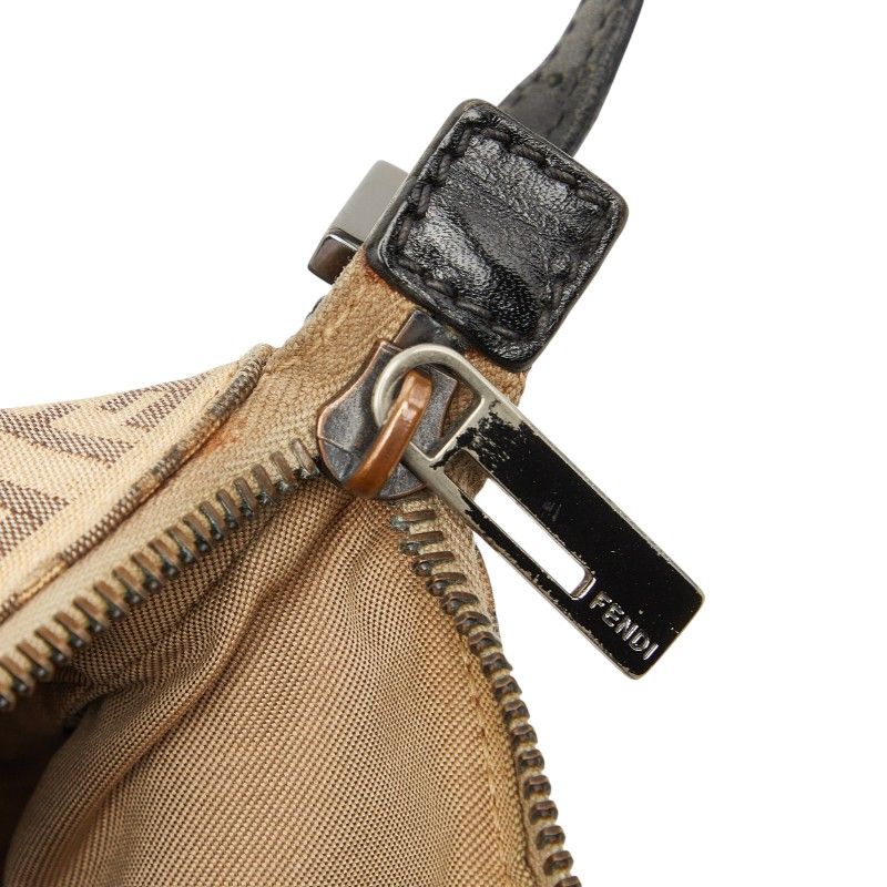 Fendi Zucchino Shoulder Bag Beige Black Canvas Leather — view 7