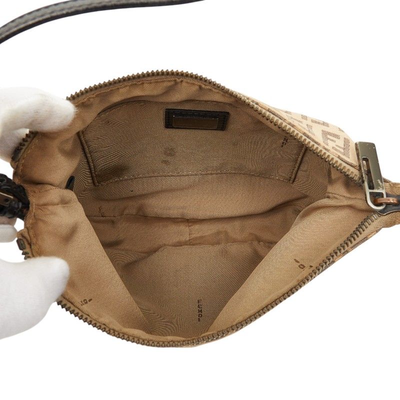 Fendi Zucchino Shoulder Bag Beige Black Canvas Leather — view 9