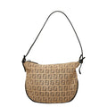 Fendi Zucchino Shoulder Bag Beige Black Canvas Leather