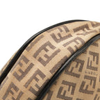 Fendi Zucchino Shoulder Bag Beige Black Canvas Leather — view 4