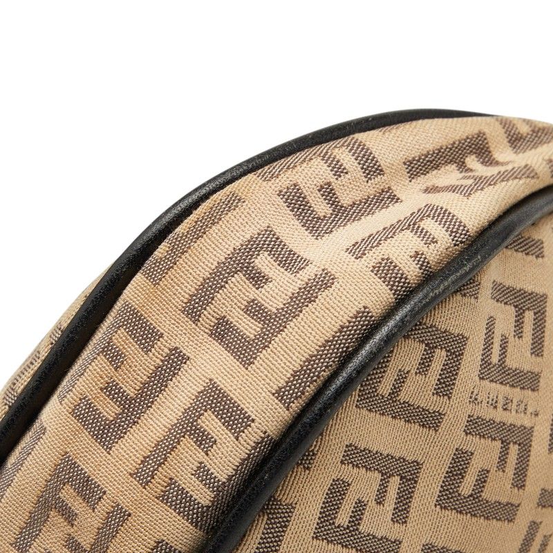 Fendi Zucchino Shoulder Bag Beige Black Canvas Leather — view 4