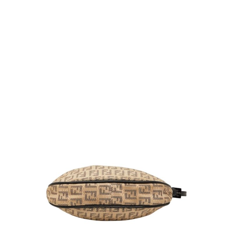 Fendi Zucchino Shoulder Bag Beige Black Canvas Leather — view 3