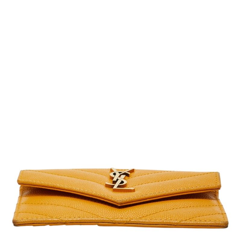Saint Laurent Monogram Fragment YSL Logo Flap Card Case Yellow Leather — view 3