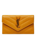 Saint Laurent Monogram Fragment YSL Logo Flap Card Case Yellow Leather