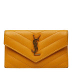 Saint Laurent Monogram Fragment YSL Logo Flap Card Case Yellow Leather