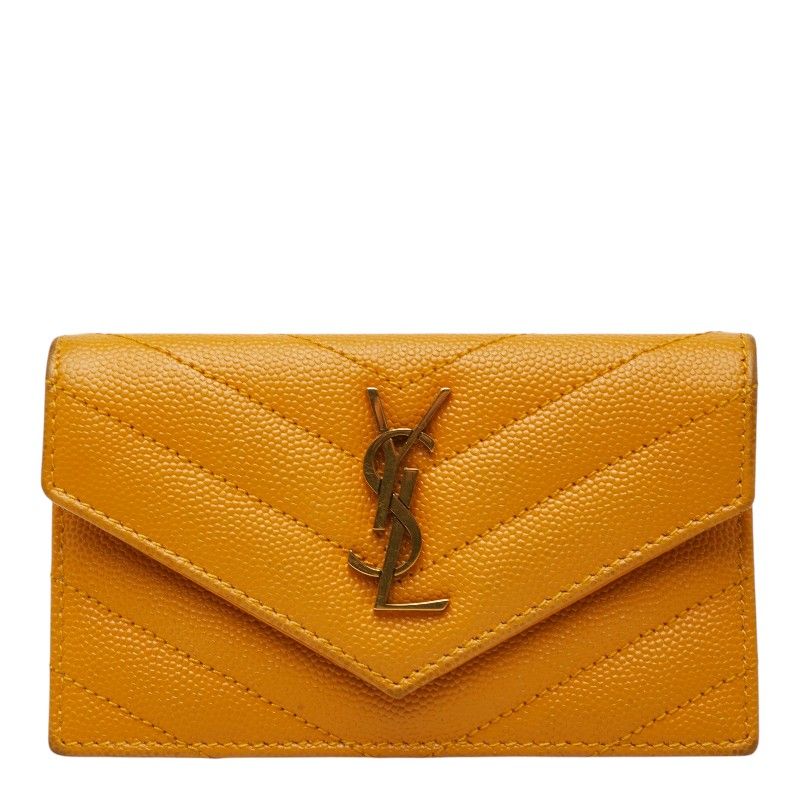 Saint Laurent Monogram Fragment YSL Logo Flap Card Case Yellow Leather