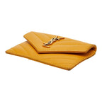Saint Laurent Monogram Fragment YSL Logo Flap Card Case Yellow Leather — view 4