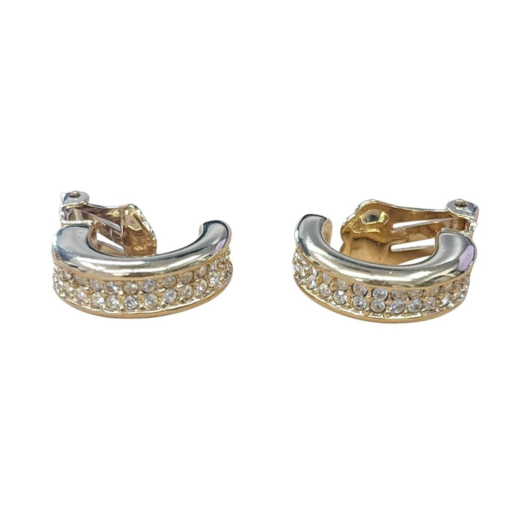 Dior Half Hoop Earrings Rhinestone Gold — view 3