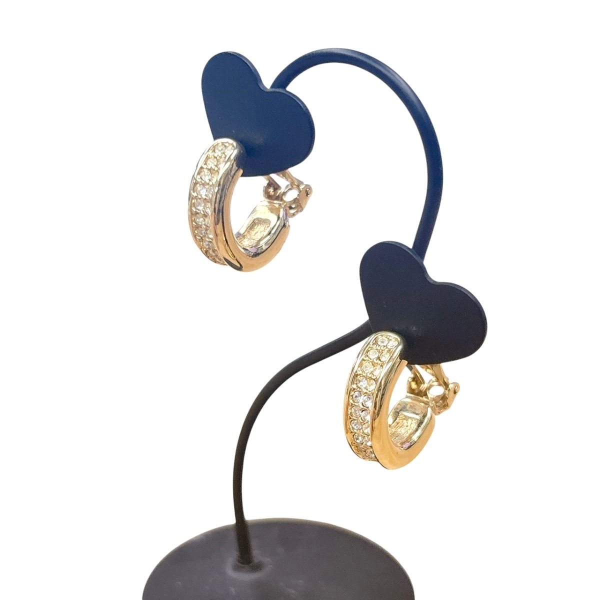 Dior Half Hoop Earrings Rhinestone Gold — view 2
