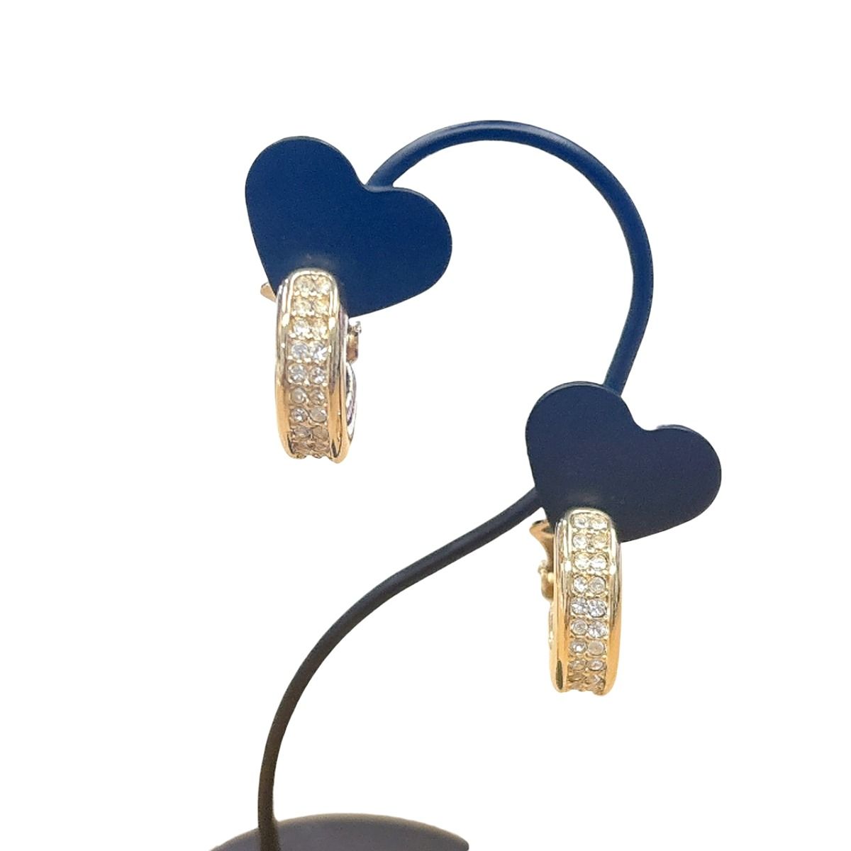 Dior Half Hoop Earrings Rhinestone Gold