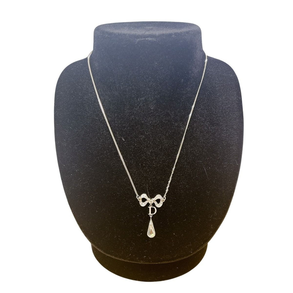 Dior Rhinestone Necklace Ribbon Motif Silver — view 4
