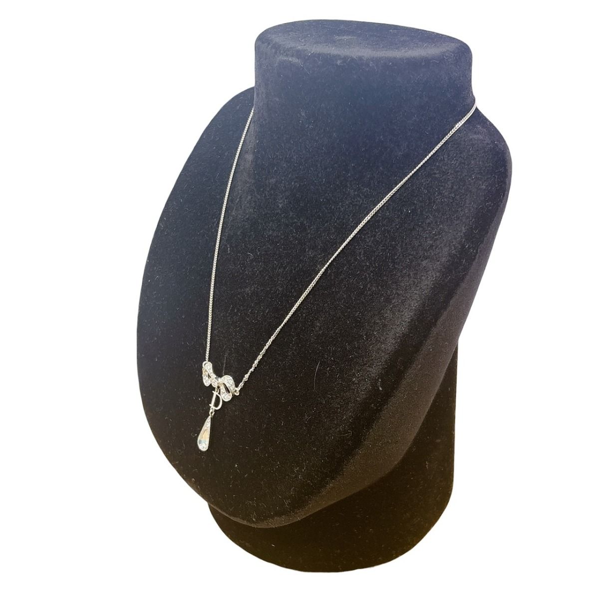 Dior Rhinestone Necklace Ribbon Motif Silver — view 6