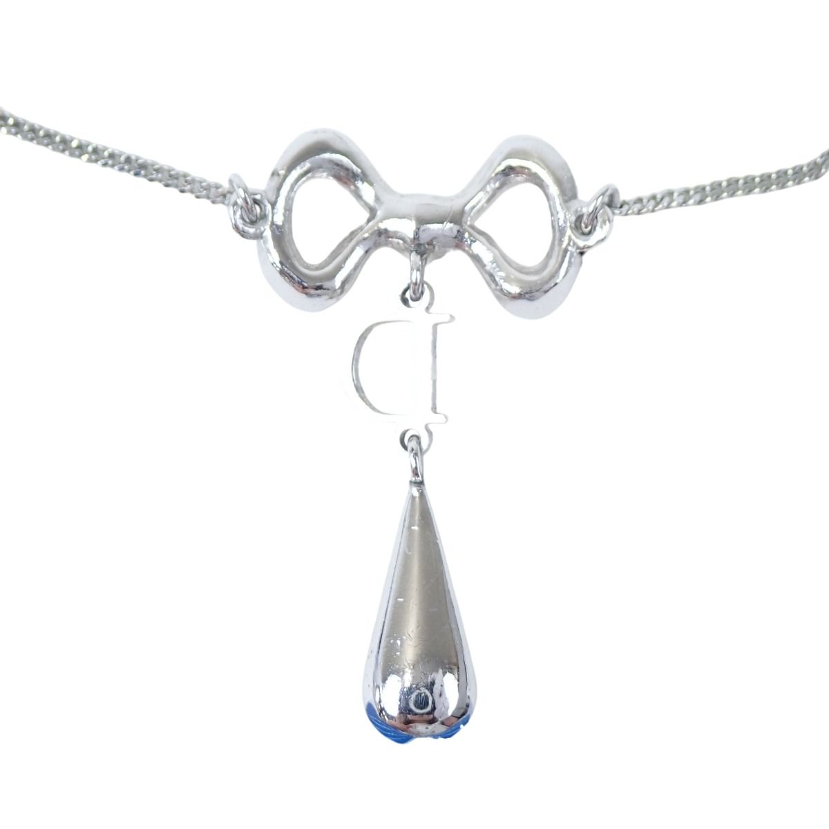 Dior Rhinestone Necklace Ribbon Motif Silver — view 3