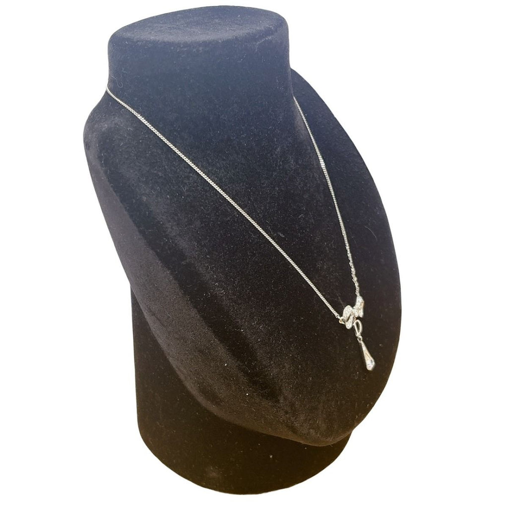 Dior Rhinestone Necklace Ribbon Motif Silver — view 5