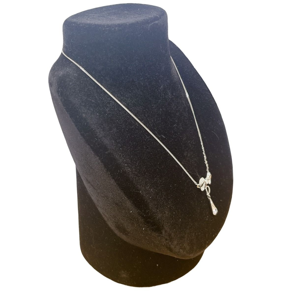 Dior Rhinestone Necklace Ribbon Motif Silver — view 5