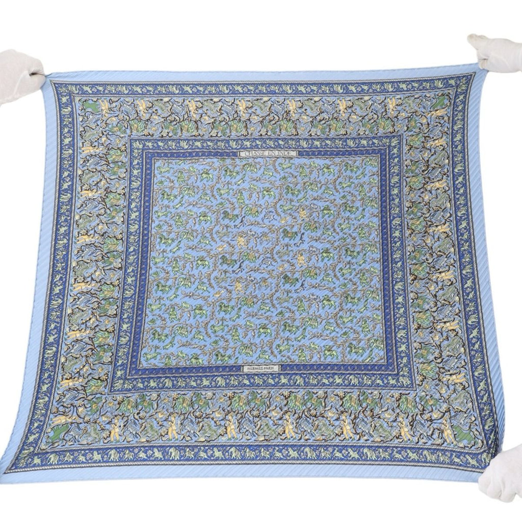Hermes Indian Hunting Pleated Scarf Carre 90 Blue — view 4