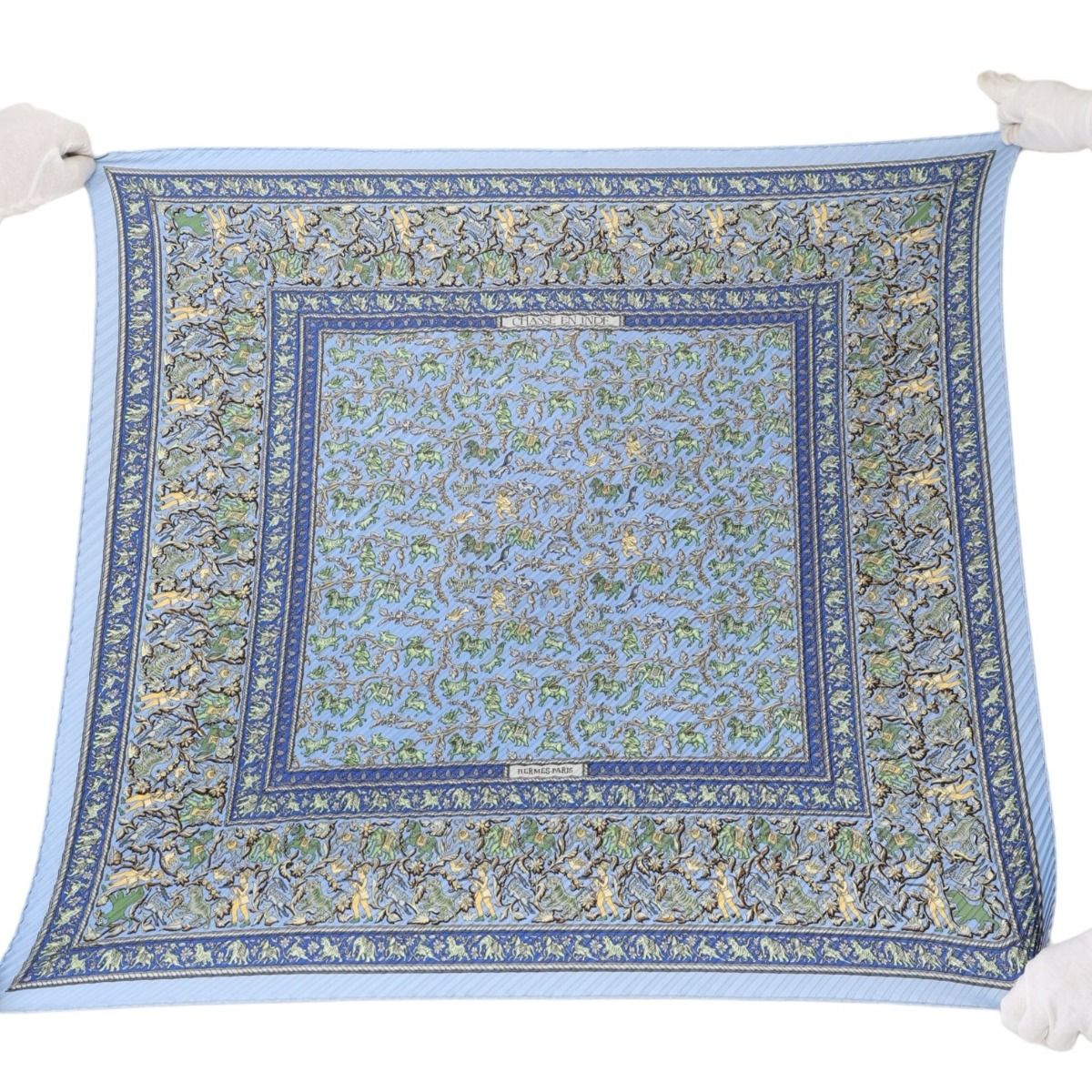 Hermes Indian Hunting Pleated Scarf Carre 90 Blue — view 4