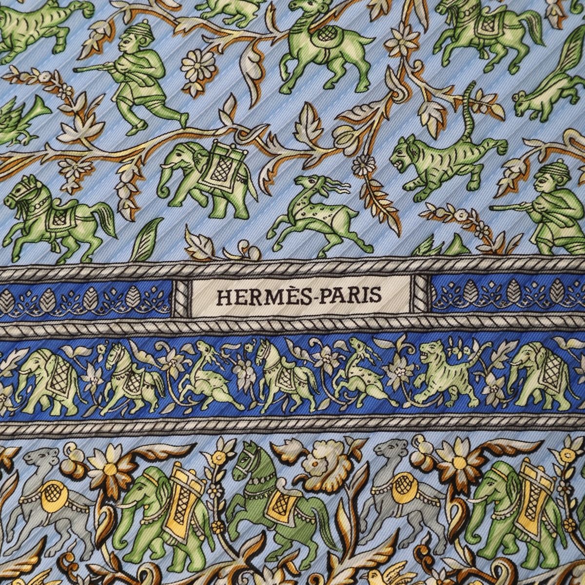 Hermes Indian Hunting Pleated Scarf Carre 90 Blue — view 6