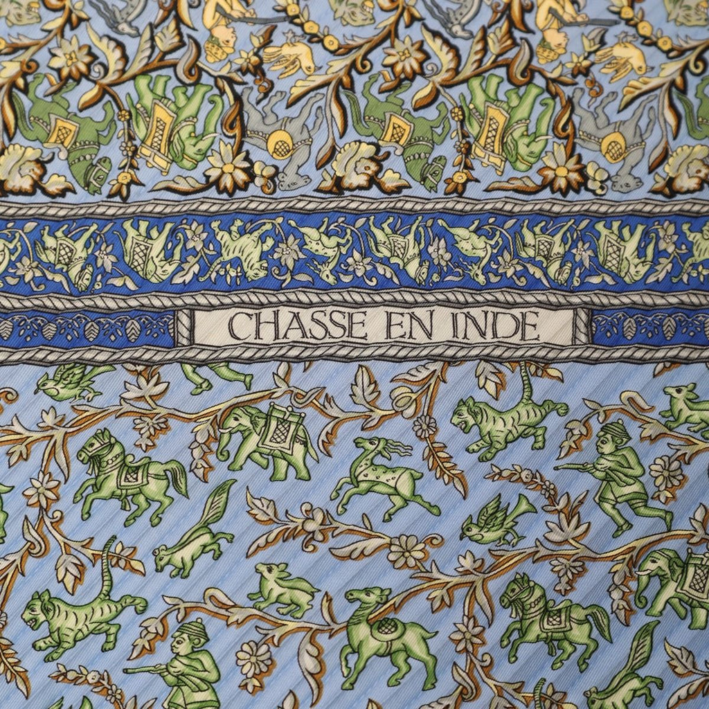 Hermes Indian Hunting Pleated Scarf Carre 90 Blue — view 7