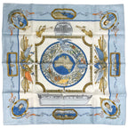 Hermes Carre 90 le Geographe Geographer Scarf Silk Blue White Multicolor