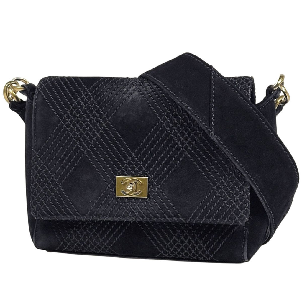Chanel CC Logo Shoulder Bag Suede Black
