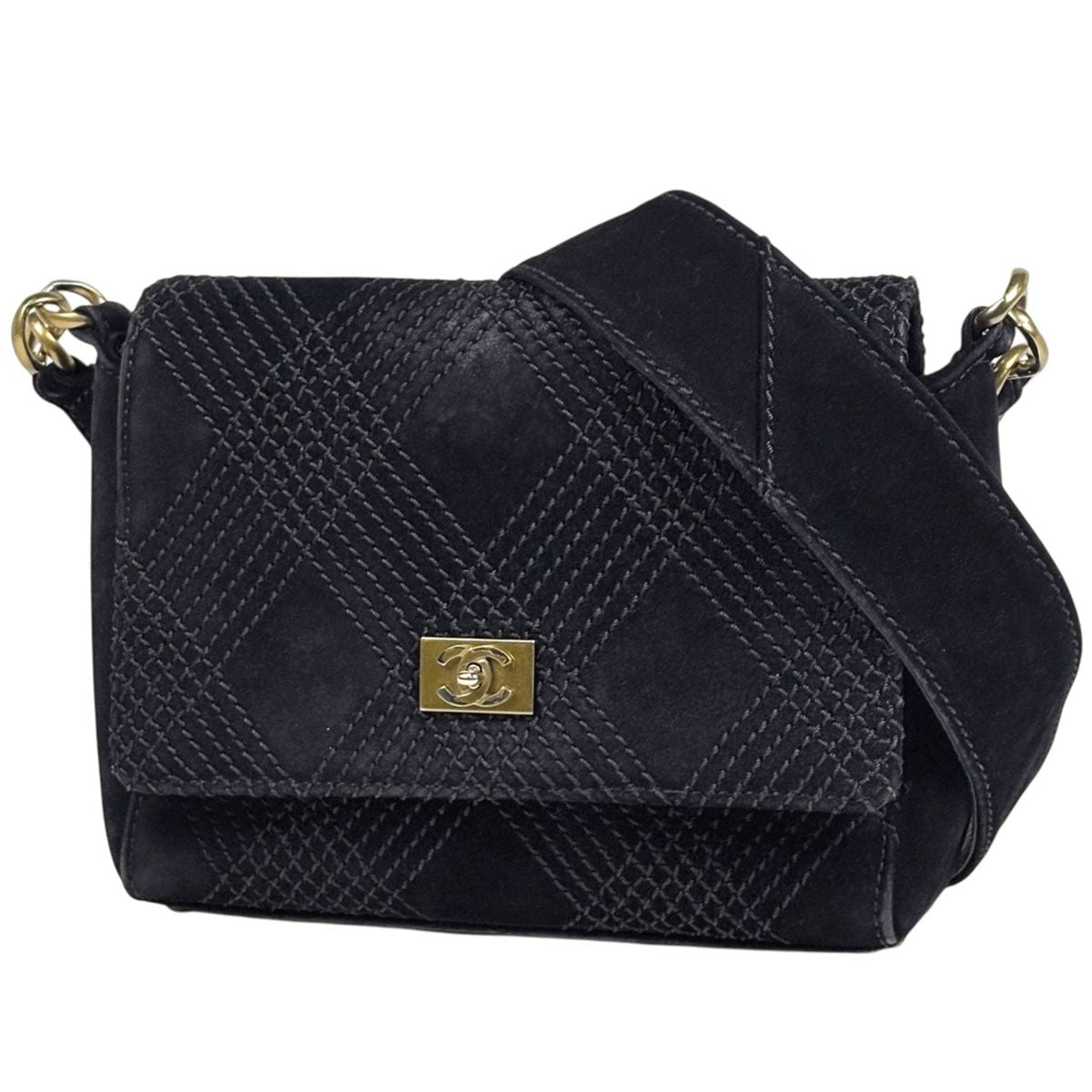 Chanel CC Logo Shoulder Bag Suede Black