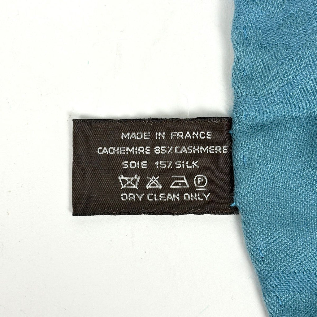 Hermes Logo Shawl Scarf Cashmere Silk Blue — view 5