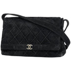 Chanel Cosmos Line Shoulder Bag CC Logo Suede Black