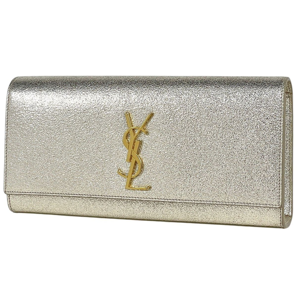 Saint Laurent Logo Clutch YSL Cassandra Leather Gold