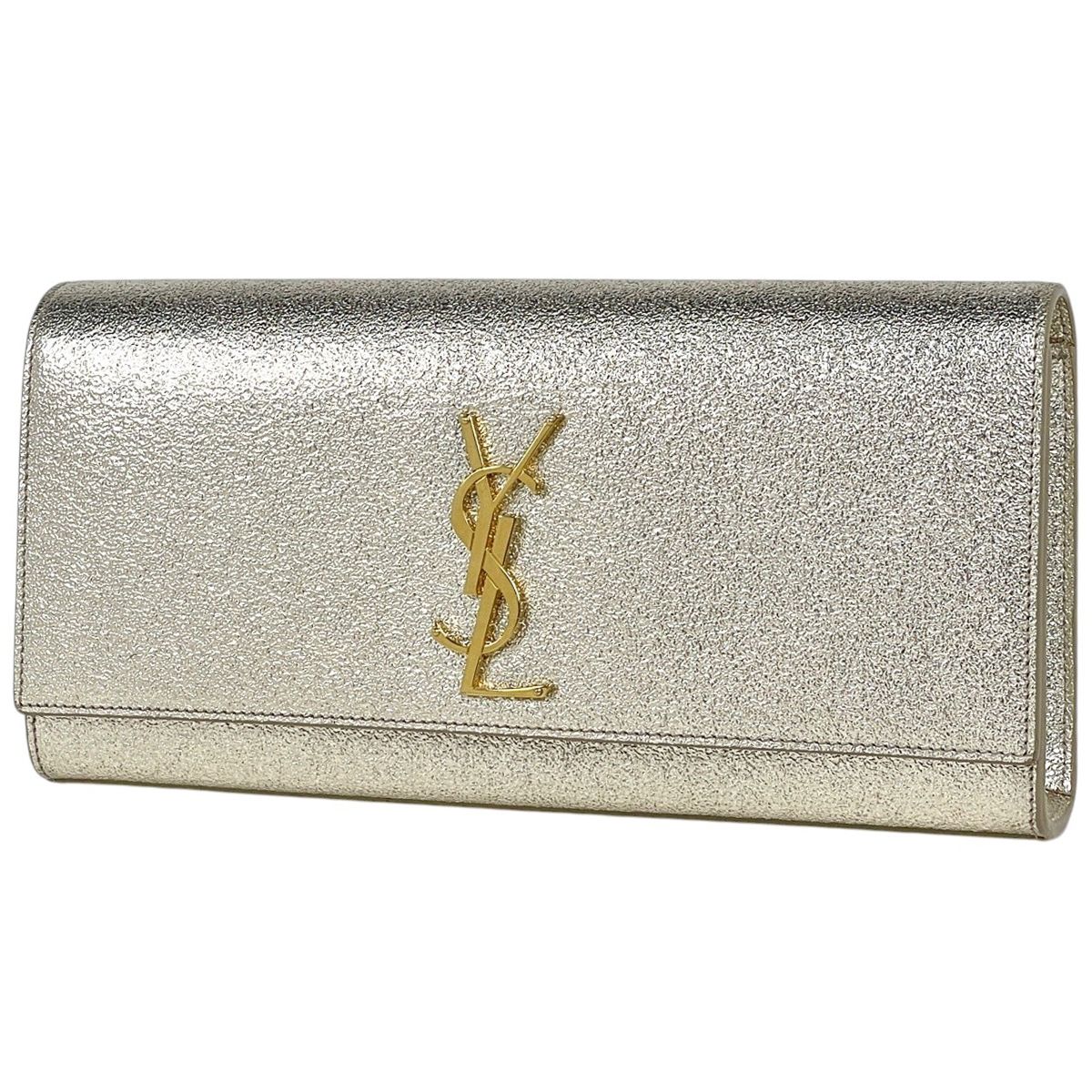 Saint Laurent Logo Clutch YSL Cassandra Leather Gold