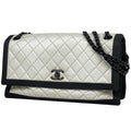 Chanel Single Flap Chain Shoulder Bag Bicolor Leather White