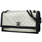 Chanel Single Flap Chain Shoulder Bag Bicolor Leather White
