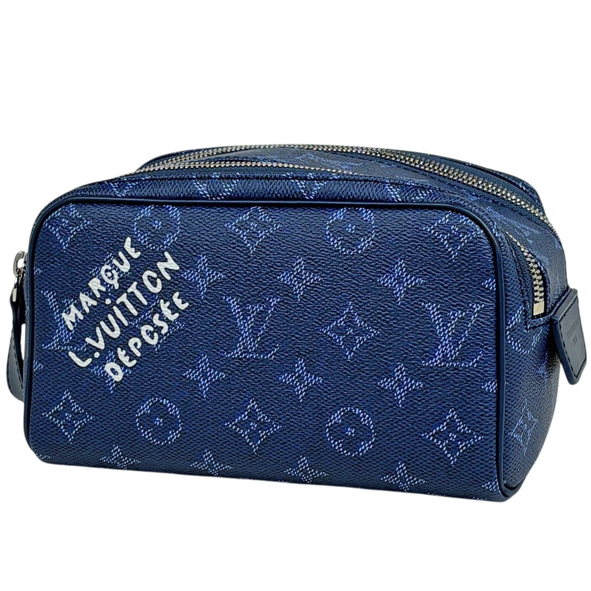 Louis Vuitton Mini Dopp Kit Monogram Heritage Leather Chien Blue Handbag