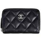 Chanel CC Logo Coin Case Card Caviar Leather Black